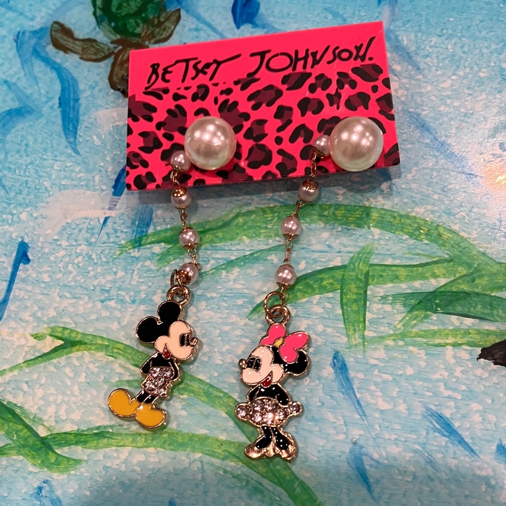 Betsey Johnson Mickey and Minnie Pearl Drop Earrings. Betsey Johnson
